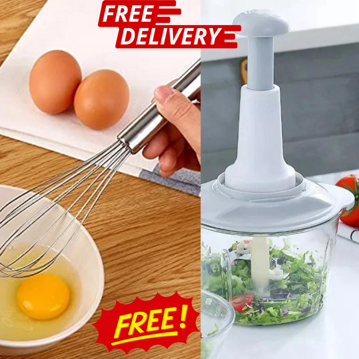 Manual Food Chopper + Free Egg Mixer: Effortless Cooking Essentials