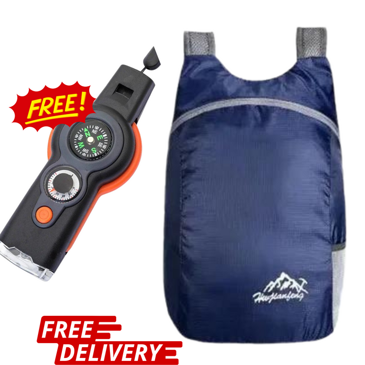 Foldable Backpack + Free 7-in-1 Survival Whistle: Ready for Any Adventure